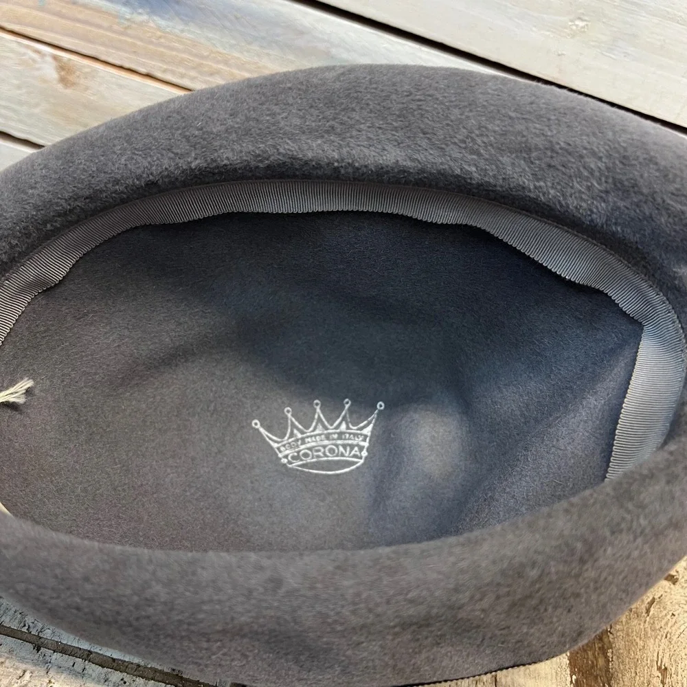 Vintage Madcaps Paris New York Corona Gray Wool Felt Roll Brim Hat Made in Italy